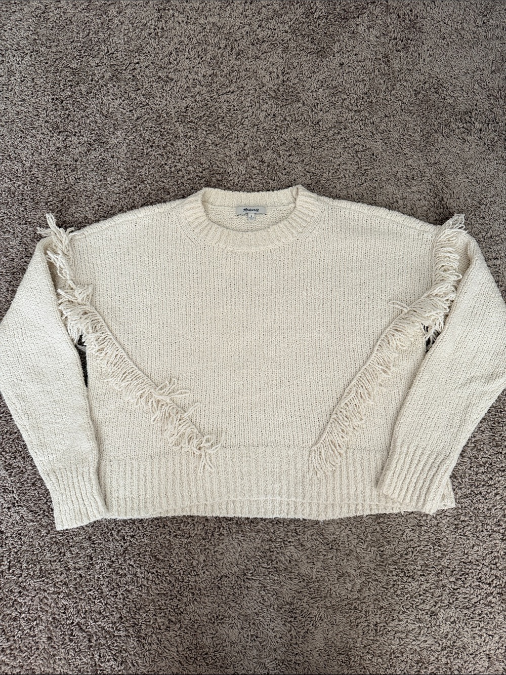 Madewell Cream Fringe Crewneck Sweater